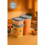 Nesto Home 3'lü Set Purelife Şeffaf Kare Erzak ve Bakliyat Saklama Kabı Deterjan Kutusu 1X680 1X1250 1X1850 ml - Mavi