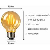 Nestvibe G95 LED Filament Ampul 4W E27 2700K Sıcak Sarı 400 Lümen Dimmerli Dekoratif Rustik Ampül - 3 ADET