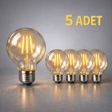 Nestvibe G95 LED Filament Ampul 4W E27 2700K Sıcak Sarı 400 Lümen Dimmerli Dekoratif Rustik Ampül - 5 ADET