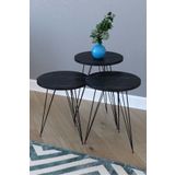 NESU HOME Siyah Zigon Sehpa, Üçlü Zigon Sehpa , Metal Ayaklı Zigon Sehpa, Zigon Sehpa Takımı