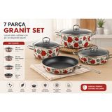 Net Çelik 7 Parça Granit Tencere Seti | Yapışmaz Granit Kaplama | İndüksiyon Uyumlu - ÇİÇEK DESENLİ