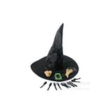 NET MARKET Halloween Cadı Aksesuar 5'li Set - Siyah Cadı Şapkası, Protez Burun, Protez Kulak, Takma Diş ve Tırnak Seti