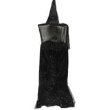 NET MARKET Halloween Siyah Cadı Pelerin ve Şapka Seti 120 cm - İşıltılı Yıldızlı Tüllü Cadılar Bayramı Kostüm Takımı