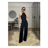 NET OF NOT Emily Siyah Bambu Keten Asimetrik Halter Yaka Bluz Pantolon Takım
