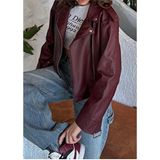 Net Of Not Kadın Oversize Bordo Biker Deri Ceket Uzun Kol Çift Cepli Suni Deri