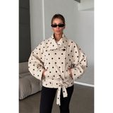 NET OF NOT Oversize Gabardin Kumaş Dik Yaka Puantiyeli Trençkot Kadın Ceket