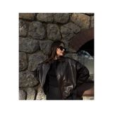 NET OF NOT Yeni Sezon Oversize Bomber Kadın Acı Kahve Biker Deri Ceket