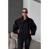 NET OF NOT ZR Model Siyah Dik Yaka Gabardin Kumaş Oversize Kadın Trençkot Ceket