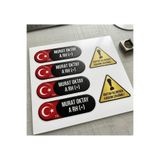 NET REKLAM İsme Özel UV Baskı Motosiklet Kask & Depo Sticker Seti - Kişiye Özel İsimli Kan Grubu Ve Uyarı Etiketi (10cm)