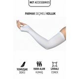 Net Tekstil Beyaz Parmak Geçmeli Kadın Kolluk Likralı Penye Tesettür Namazlık