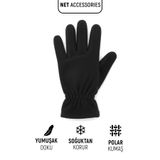 Net Tekstil Siyah Erkek Termal Polar Eldiven Pamuklu Kışlık Soğuk Geçirmez