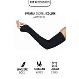 Net Tekstil Siyah Parmak Geçmeli Kadın Kolluk Likralı Penye Tesettür Namazlık