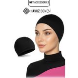 Net Tekstil Siyah Tam Kapalı Havuz Yüzücü Bonesi Hızlı Kuruyan Esnek