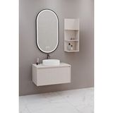 Netdeko Almonde 80 Cm Beyaz Lavabolu Banyo Dolabı Krem - Raf Modül Dahil