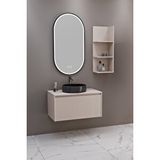 Netdeko Almonde 80 Cm Siyah Lavabolu Banyo Dolabı Krem - Raf Modül Dahil