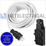 Netelectrical Kauçuk 2'li 20 Metre Topraklı Grup Priz - 3x2.5 Ttr Tam Bakır Kalın Beyaz Kablo