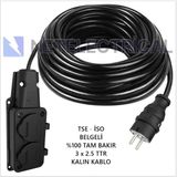 Netelectrical Kauçuk 2'li 20 Metre Topraklı Grup Priz - 3x2.5 Ttr Tam Bakır Kalın Siyah Kablo