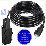 Netelectrical Kauçuk 2'li 30 Metre Topraklı Grup Priz - 3x2.5 Ttr Tam Bakır Kalın Siyah Kablo
