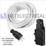 Netelectrical Kauçuk 2'li 75 Metre Topraklı Grup Priz - 3x2.5 Ttr Tam Bakır Kalın Beyaz Kablo