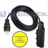 Netelectrical Kauçuk 3'lü 12 Metre Topraklı Grup Priz - 3x1.5 Ttr Tam Bakır Siyah Kablo