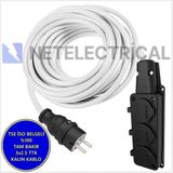 Netelectrical Kauçuk 3'lü 14 Metre Topraklı Grup Priz - 3x2.5 Ttr Tam Bakır Kalın Beyaz Kablo