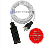 Netelectrical Kauçuk 3'lü Topraklı Grup Priz Uzatma Kablosu 50 Metre 3x1.5 Mm² Ttr Beyaz Kablolu