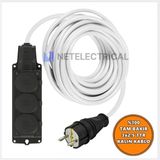 Netelectrical Kauçuk 3'lü Topraklı Grup Priz Uzatma Kablosu 95 Metre 3x2,5 Mm² Ttr Kalın Beyaz Kablolu
