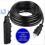 Netelectrical Kauçuk 4'lü 16 Metre Topraklı Grup Priz - 3x2.5 Ttr Tam Bakır Kalın Siyah Kablo