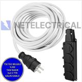 Netelectrical Kauçuk 4'lü 25 Metre Topraklı Grup Priz - 3x2.5 Ttr Tam Bakır Kalın Beyaz Kablo