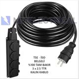 Netelectrical Kauçuk 4'lü 40 Metre Topraklı Grup Priz - 3x2.5 Ttr Tam Bakır Kalın Siyah Kablo