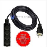 Netelectrical Kauçuk 4'lü Topraklı Grup Priz Uzatma Kablosu 40 Metre 3x1.5 Mm² Ttr Siyah Kablolu