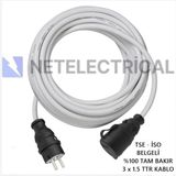 Netelectrical Kauçuk Tekli Seyyar Uzatma Kablosu - 3x1.5 Ttr Kablo Beyaz - 22 Metre