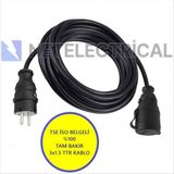 Netelectrical Kauçuk Tekli Seyyar Uzatma Kablosu - 3x1.5 Ttr Kablo Siyah - 7 Metre
