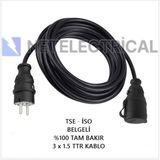 Netelectrical Kauçuk Tekli Seyyar Uzatma Kablosu - 3x1.5 Ttr Kablo Siyah - 9 Metre