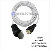Netelectrical Kauçuk Tekli Topraklı Ara Uzatma Kablosu 5 Metre 3x1.5 Mm² Ttr Beyaz Kablolu