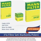 Netparset Volkswagen Caddy 2.0tdı 2007-2010 Mann 3'lü Filtre Seti (Karbonlu Polen)-Bmm