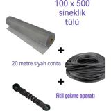 Netpen 3'lü Sineklik Seti 500X100 cm Tül, 20 Mt. Siyah Conta, Fitil Çekme Aparatı
