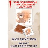 Netsan Etiket 3,5x3,5cm Kare Çikolata Etiketi Kahverengi Ayıcık Model 96 Adet Kuşe Kağıt Sticker