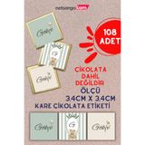 Netsan Etiket Yeşil Kahve Ayıcık 3.4cm 108 adet Kare Çikolata Etiket