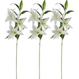 Netten Evime 3lü Set Yapay Çiçek Beyaz Lilyum 3 Kafalı Uzun Dal Çiçek Zambak Lily Flowers 80cm