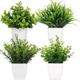 Netten Evime 4lü Set Yapay Çiçek Beyaz Saksıda 4 Çeşit Yeşil Bitki