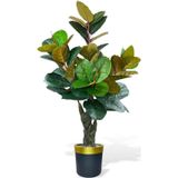 Netten Evime Yapay Ağaç Kauçuk Ağacı Metal Gold Kemerli Saksıda Ficus Elastica Salon Çiçeği 150*90 61 Yaprak