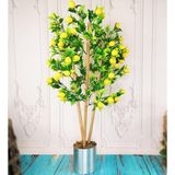 Netten Evime Yapay Ağaç Limon Ağacı Gür Yapraklı 80cm Bambu Dalında Gümüş Paslanmaz Aleminyum Saksılı