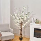 Netten Evime Yapay Ağaç Lüx Bahardalı Ağacı Beyaz Japon Kiraz Çiçeği Sakura Çiçeği 150x70cm Siyah Plastik Saksılı