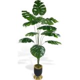 Netten Evime Yapay Ağaç Monstera Ağacı Salon Bitkisi Siyah Gold Metal Vazoda 130 cm 12 Yaprak