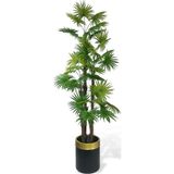 Netten Evime Yapay Ağaç Yelpaze Palmiye 4Katlı Fanpalm 32 Yaprak Altın Kemerli Siyah Saksıda 170*65 cm