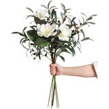 Netten Evime Yapay Çiçek 1Dal Beyaz Manolya 3 Kafalı 3Adet Yapay Zeytin Dalı Uzun Dal Çiçek Flowers 80cm