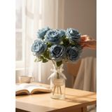 Netten Evime Yapay Çiçek 7li Gül Demeti 40*30cm 1.Kalite Büyükboy MAVİ AÇIK