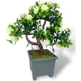 Netten Evime Yapay Çiçek Beyaz Çiçekli Bonsai Ağacı Dekoratif Yapay Ağaç Bonzai 29*24 CM Siyah Kare Saksıda