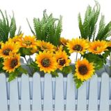 Netten Evime Yapay Çiçek Beyaz Çit Balkon Saksısı Ay Çiçekli 55*20cm